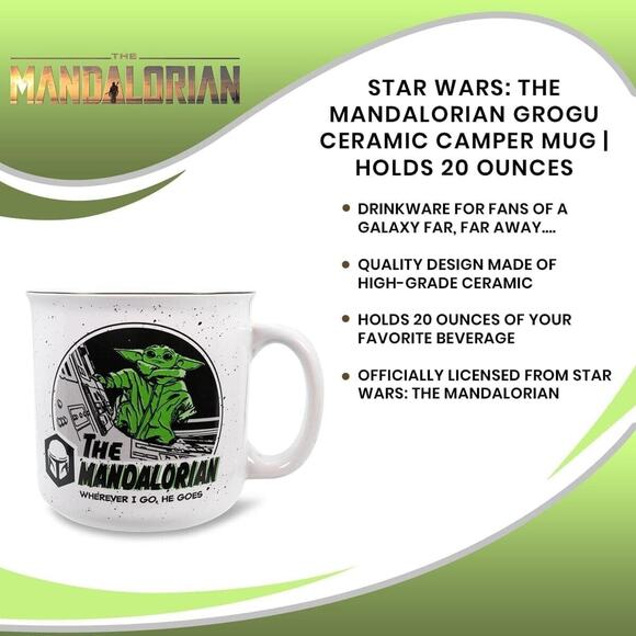 Star Wars Mandalorian Baby Grogu Yoda Wherever I Go He Goes 20oz Ceramic Mug - Picture 7 of 7